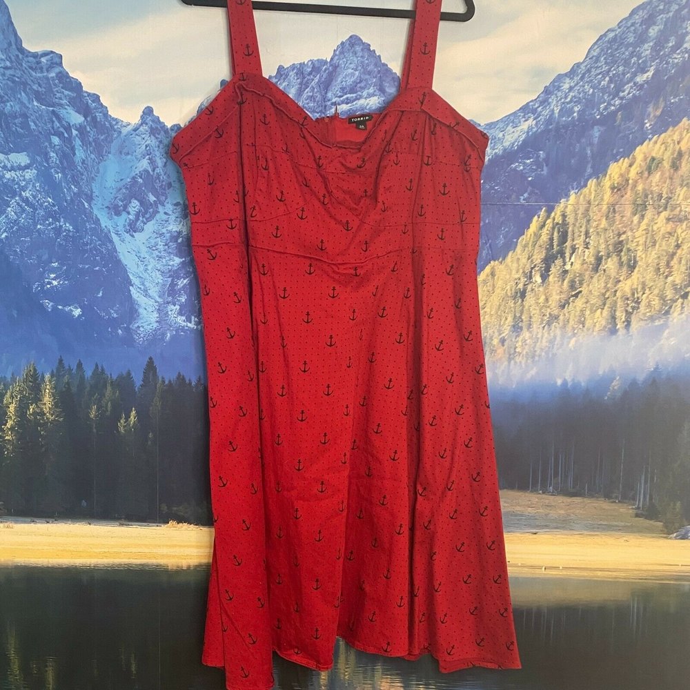Torrid Anchor Print Swing Plus Size Pin Up Dress Red SZ 24